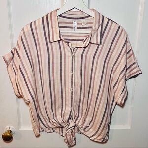 Chic Striped Button-Down Shirt with Tie-Front